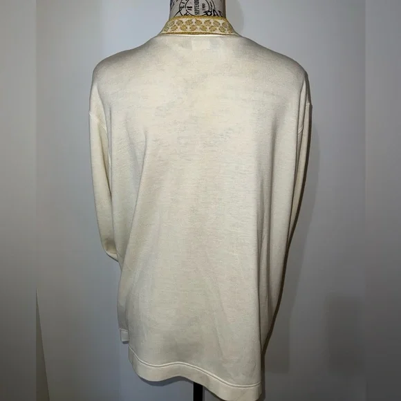VTG 90s Cathy Daniel’s Ivory & Gold Trim Cardigan/Size Large - Picture 6 of 14